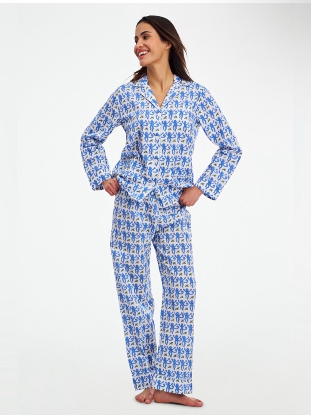 Roller Rabbit Blue Monkey Polo Cotton Long Sleeve Pajama Top- XL